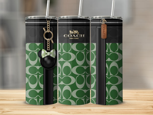 Coach New York Green Patterned Tumbler with Keychain Accessory