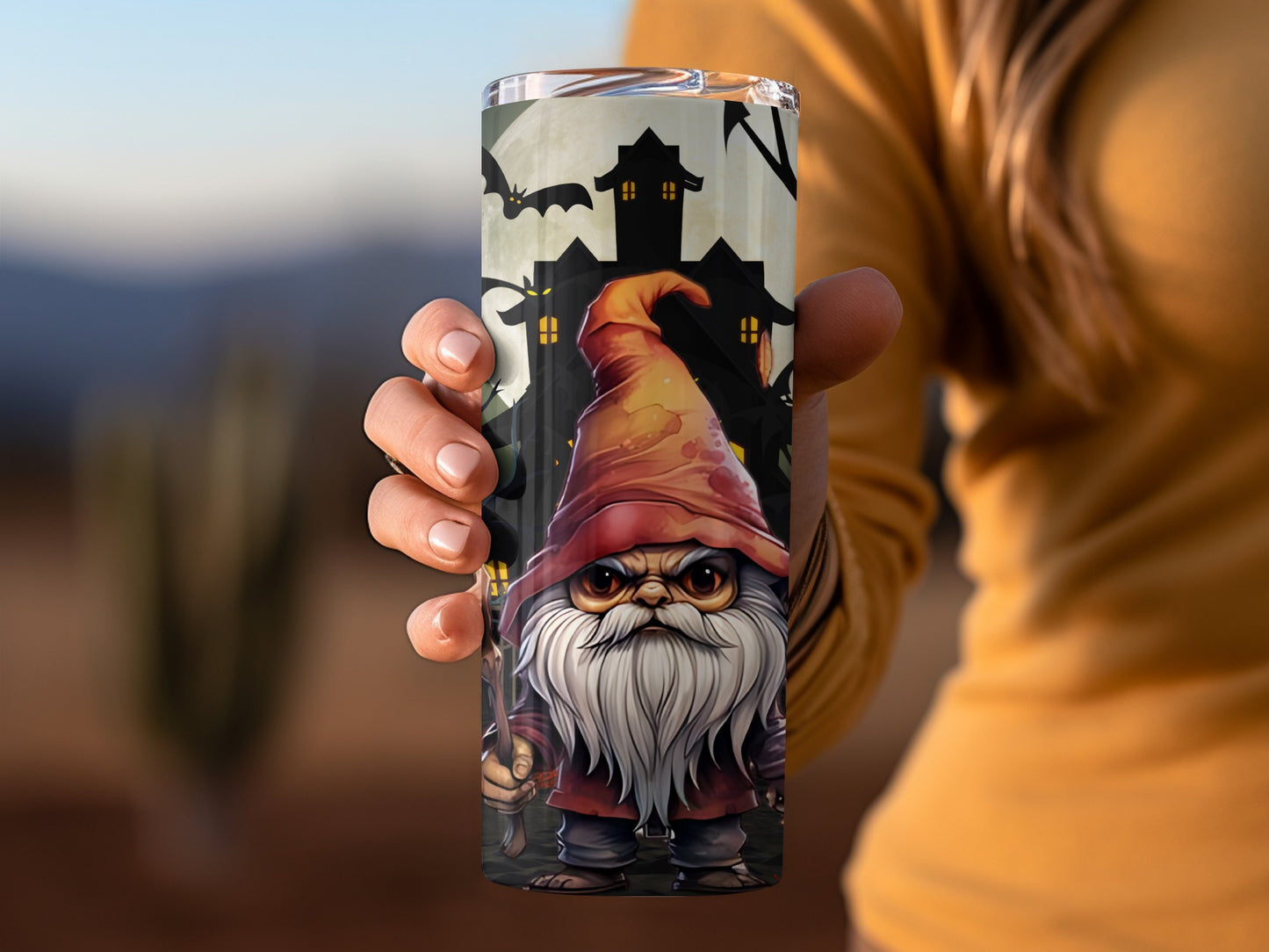 Spooky Gnome Design Travel Tumbler Halloween Product