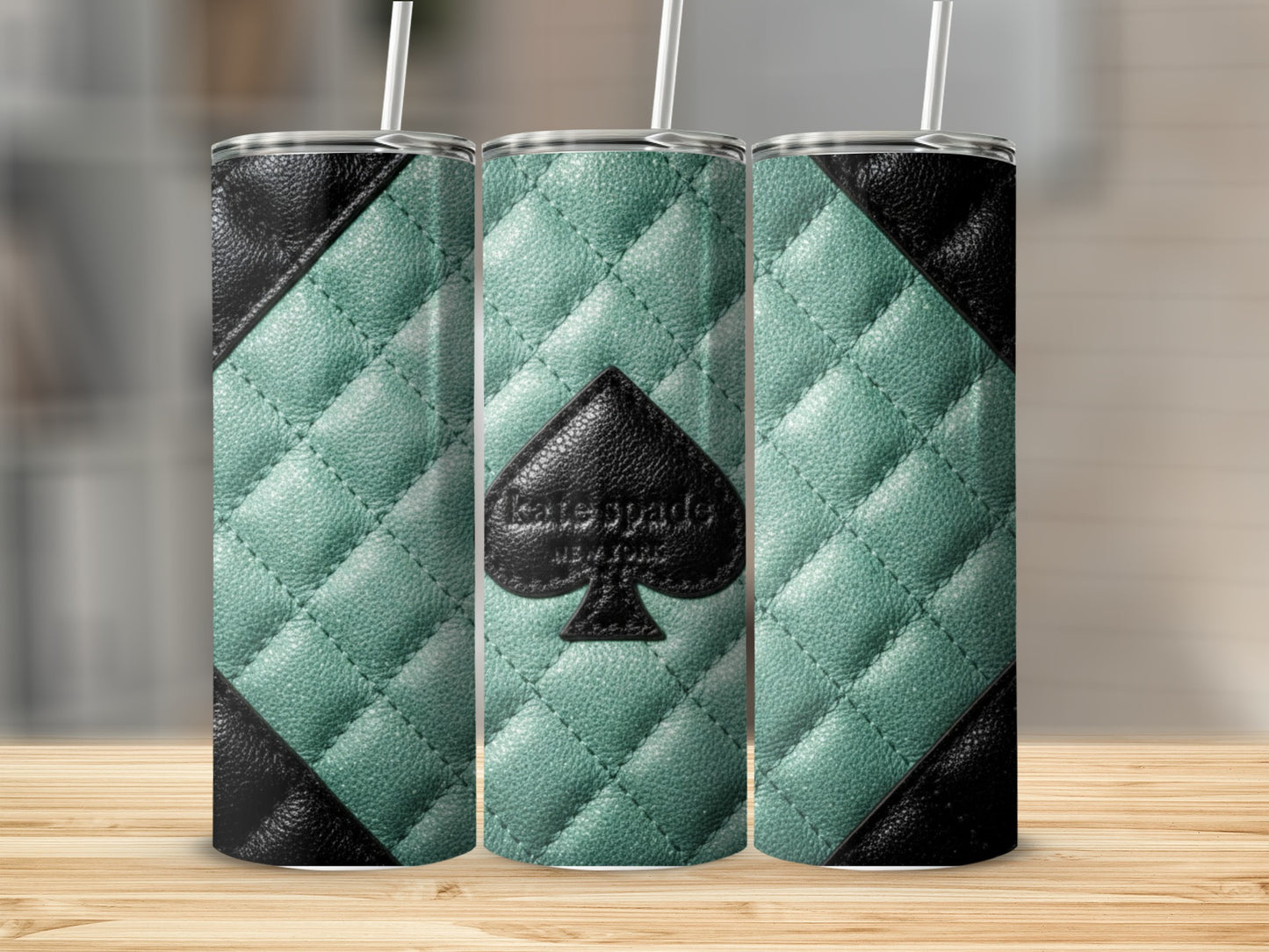 Kate Spade Inspired  Emblem Aqua Quilted Surface Design Tumblers