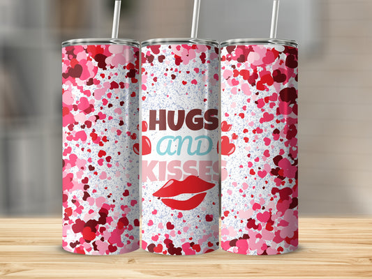 Hugs and Kisses Pink Glittery Tumbler Cup