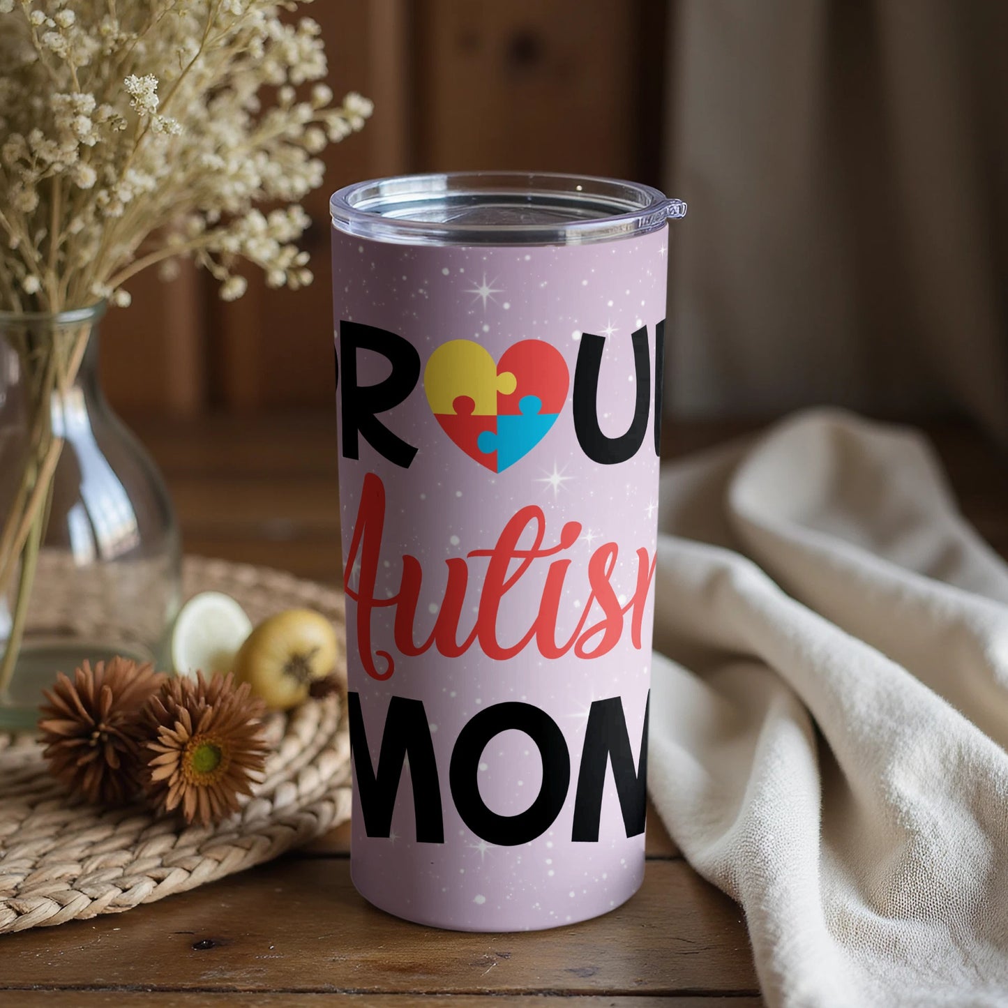 Proud Autism Mom Colorful Puzzle Heart Tumbler