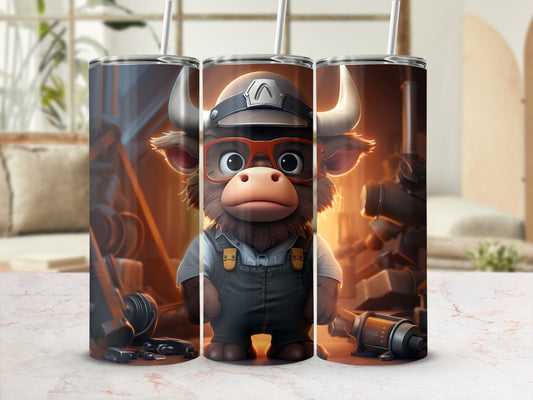 Adorable Bull Character Hard Hat Glasses Overalls Tumbler product type