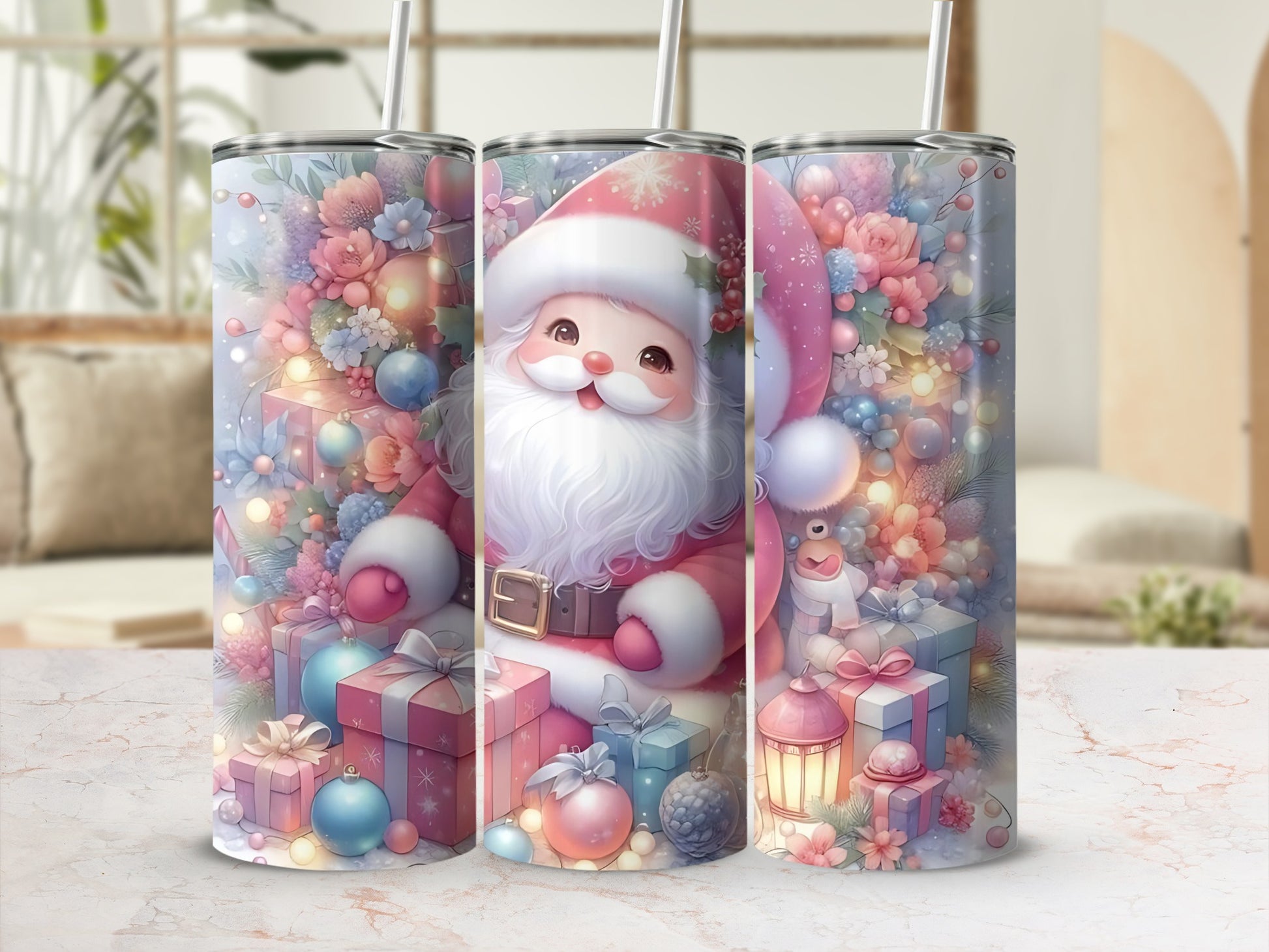 Festive Santa Claus with Gifts and Lights Tumbler
