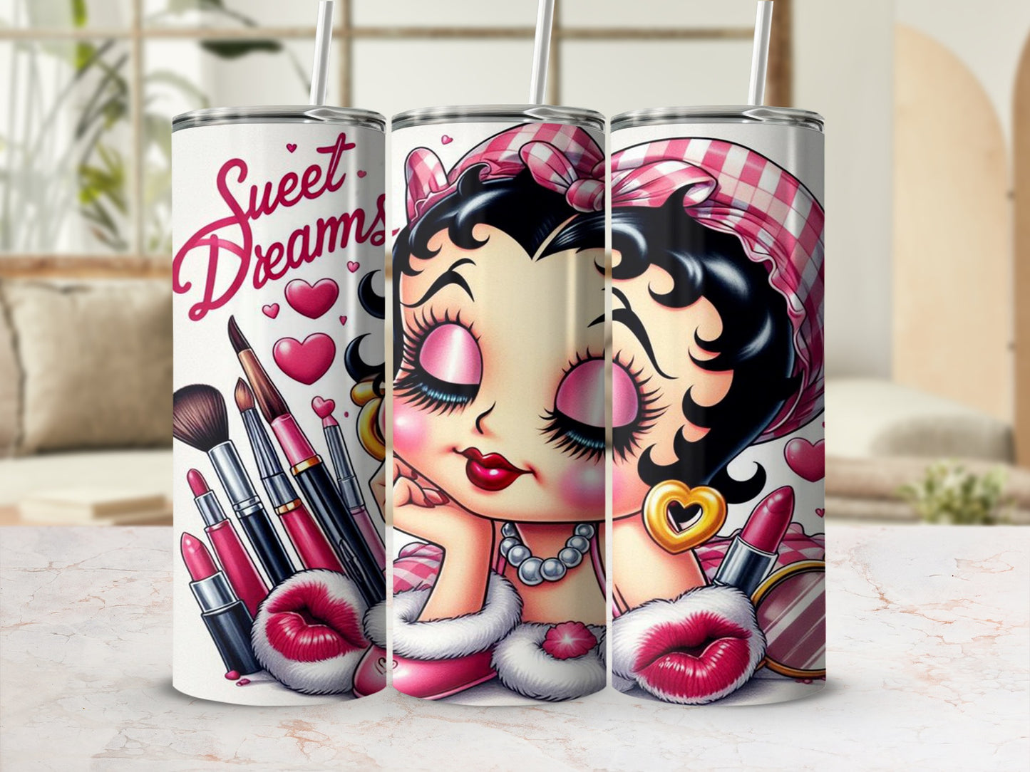 Sweet Dreams Makeup and Hearts Design Tumbler