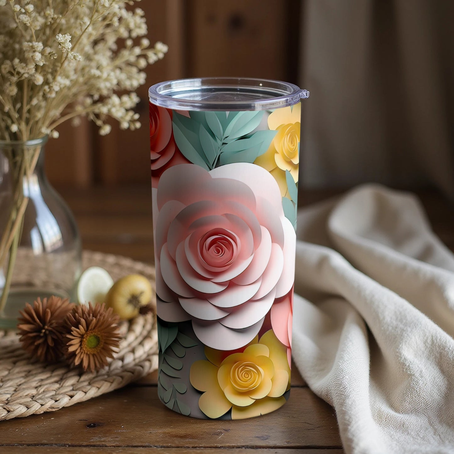 Floral Design Tumbler with Beautiful Rose Patterns