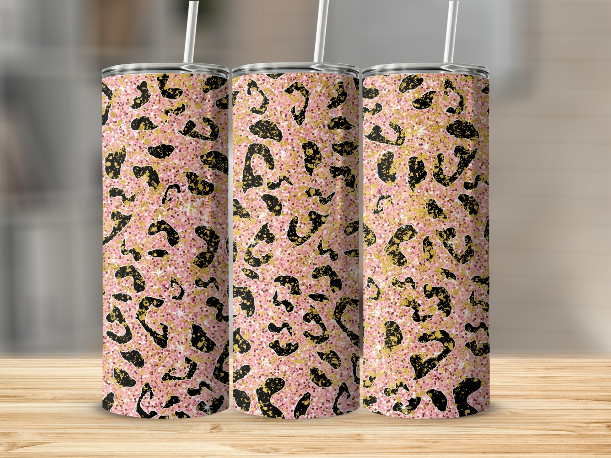 Pink Glitter Leopard Stainless Steel Tumbler Product