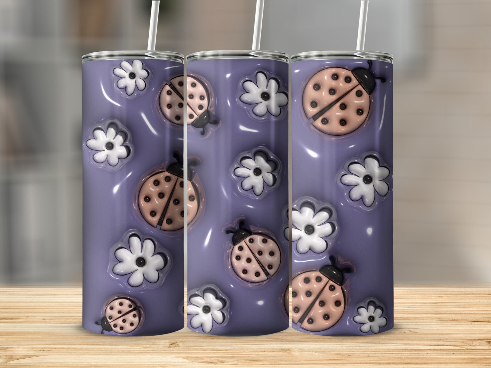 Adorable Ladybug and Daisy Design Tumbler