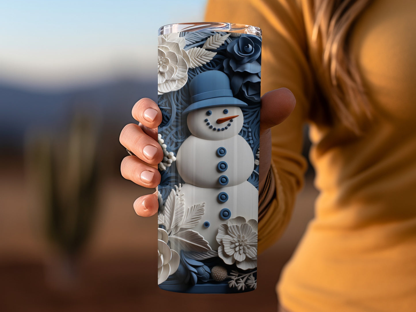 Frosty Snowman Floral Design Tumbler for Beverages