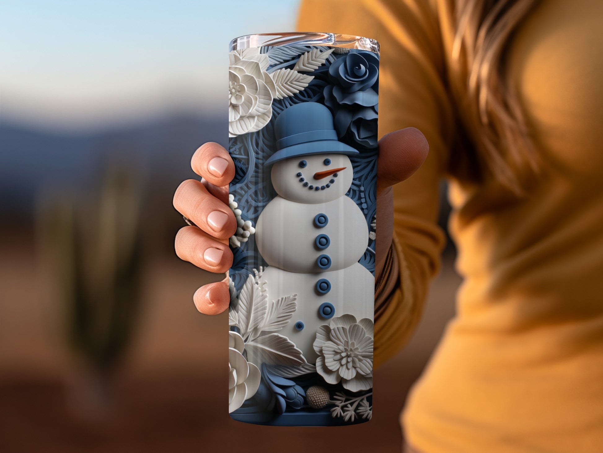 Frosty Snowman Floral Design Tumbler for Beverages