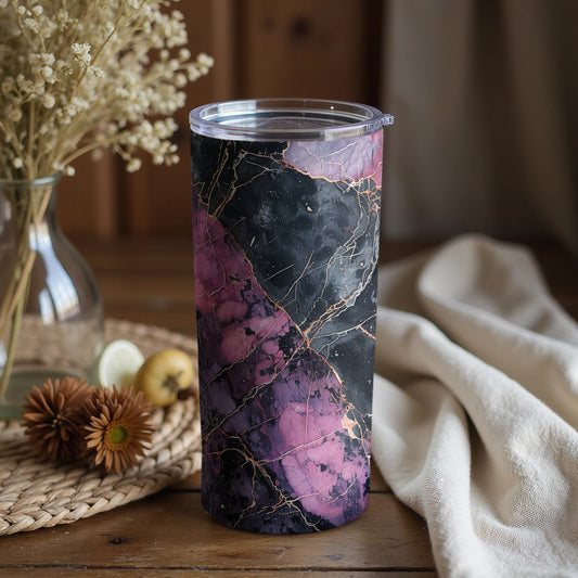 Elegant Purple and Black Marbled Drinkware Tumbler