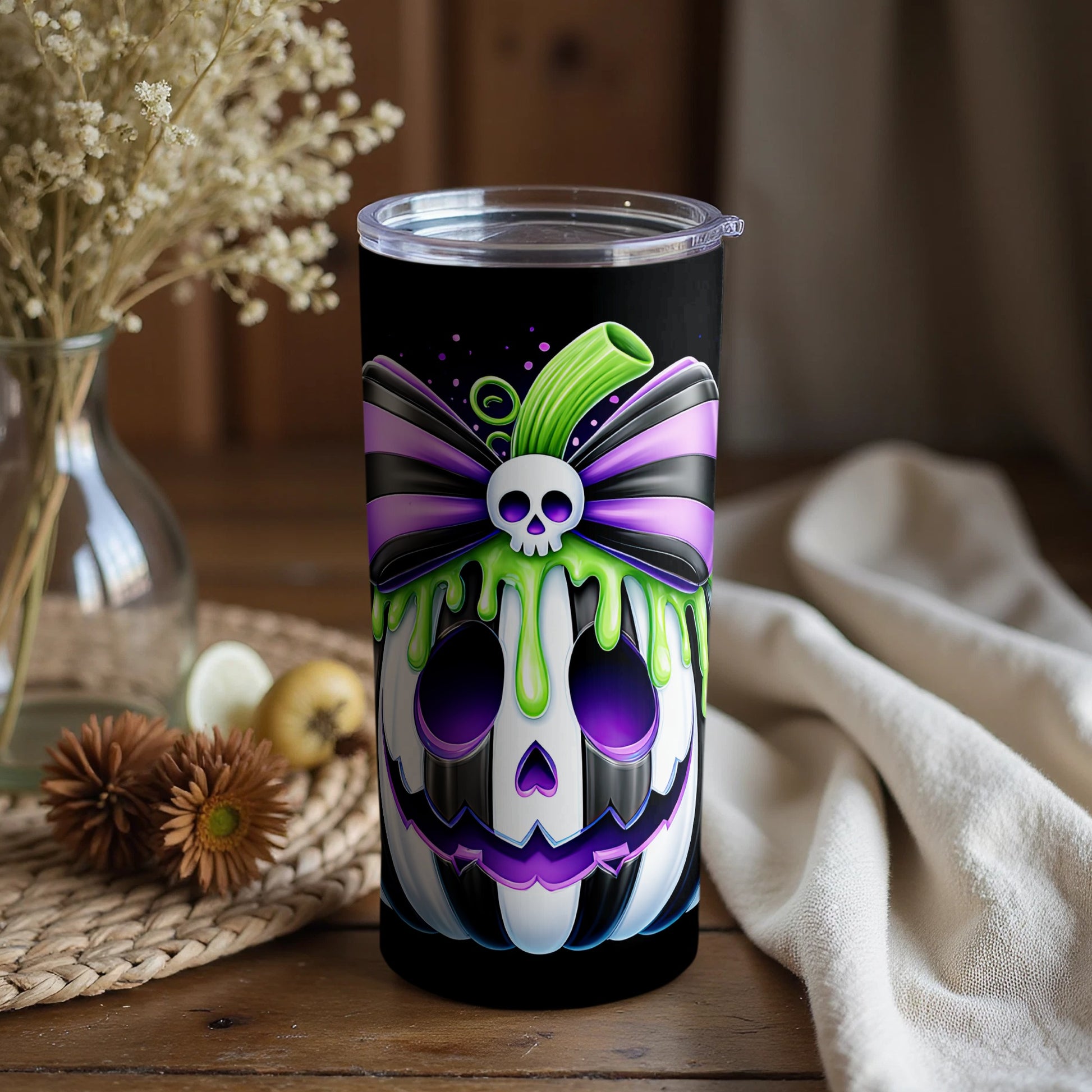 Spooky Halloween Skull Pumpkin Design Tumbler Cup