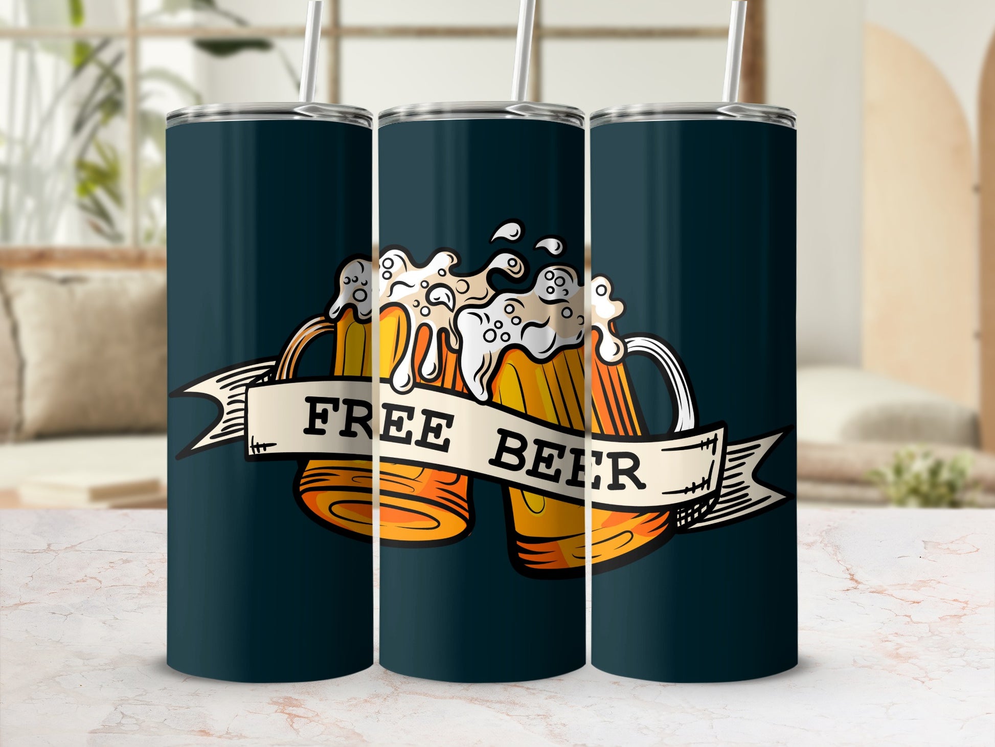 Free Beer Insulated Travel Tumbler with Straw