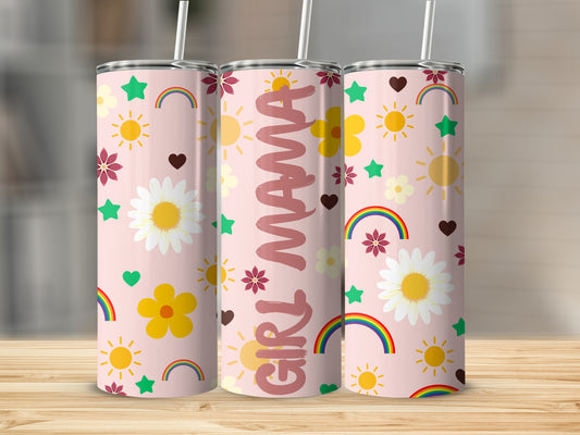 Girl Mama Daisy Rainbow Hearts Tumbler Cup for Moms