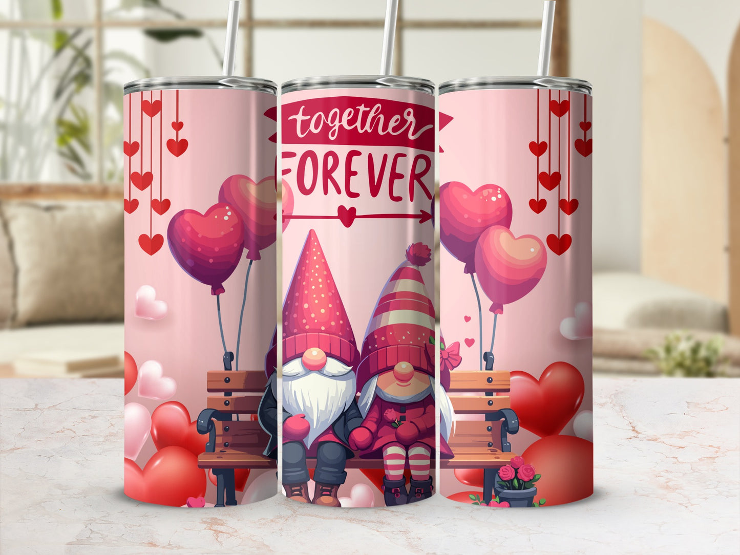 Together Forever Gnomes in Love with Balloons Tumbler