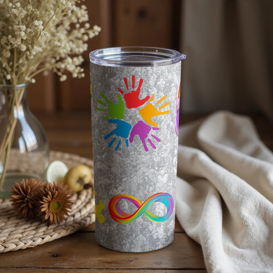 Colorful Handprint Rainbow Infinity Sign Tumbler
