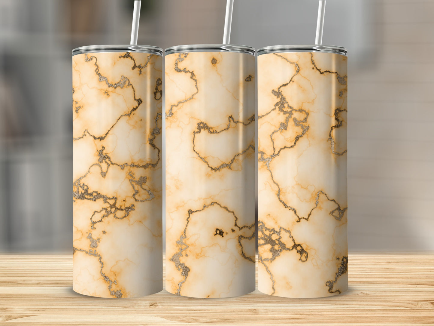 Elegant Amber Marble Pattern Fused With Gold Veins Tumblers