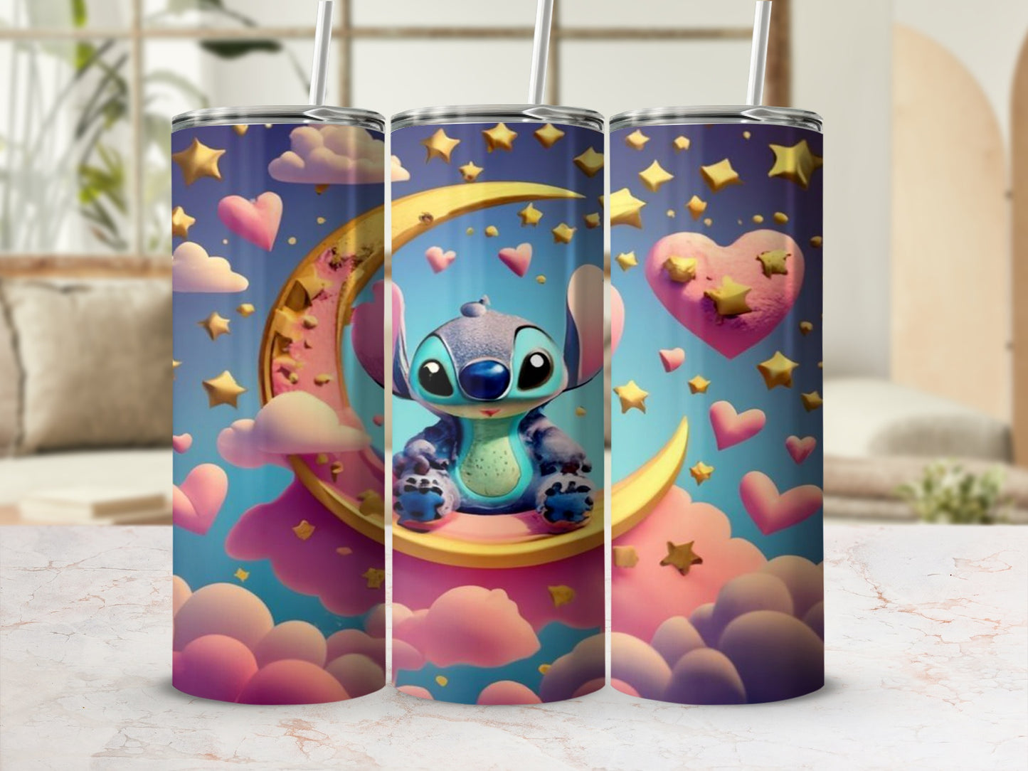 Cute Star and Moon Character Design Tumbler Cup