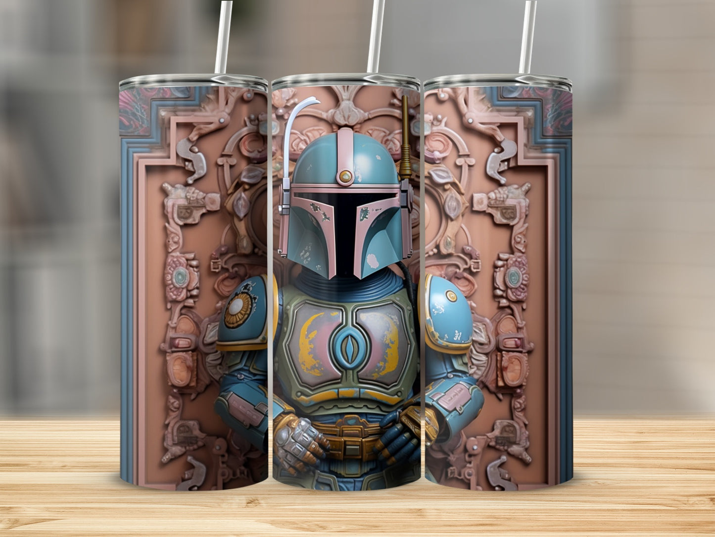 Unique Mandalorian Art Design Tumbler with Straw