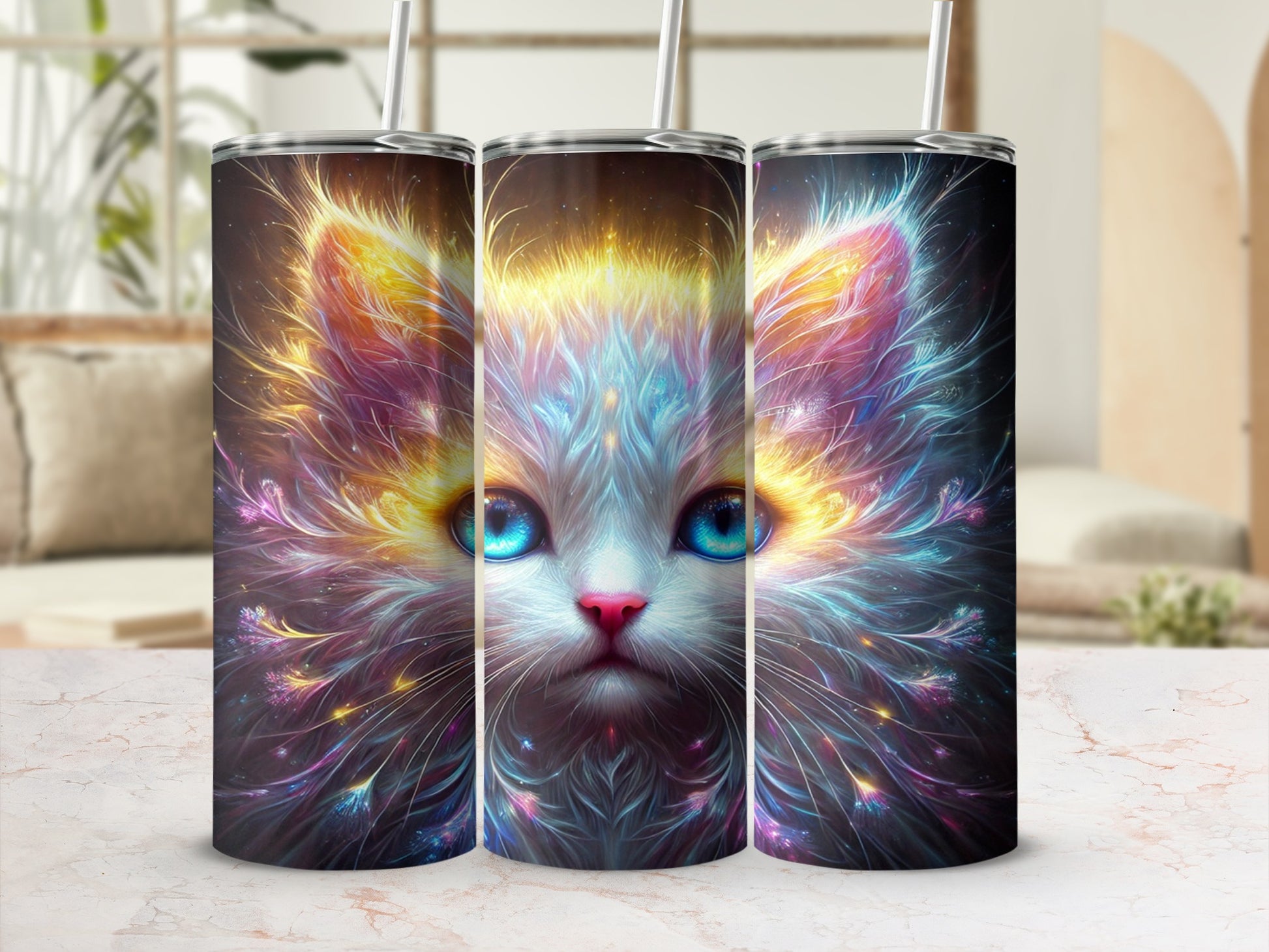Colorful Cosmic Kitten Design Tumbler for Cosmic Love