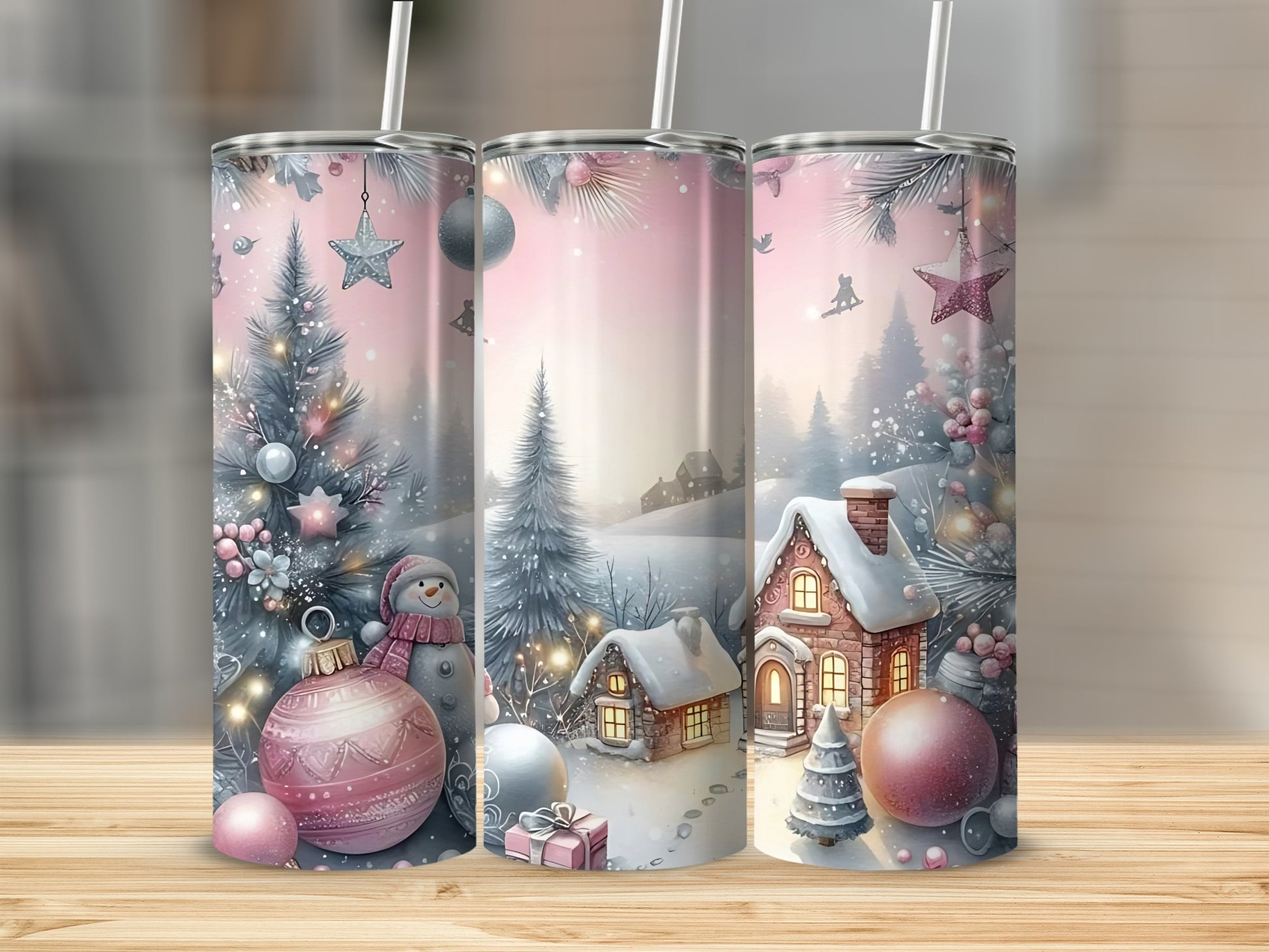 Festive Christmas Snowman Village Scene Tumbler