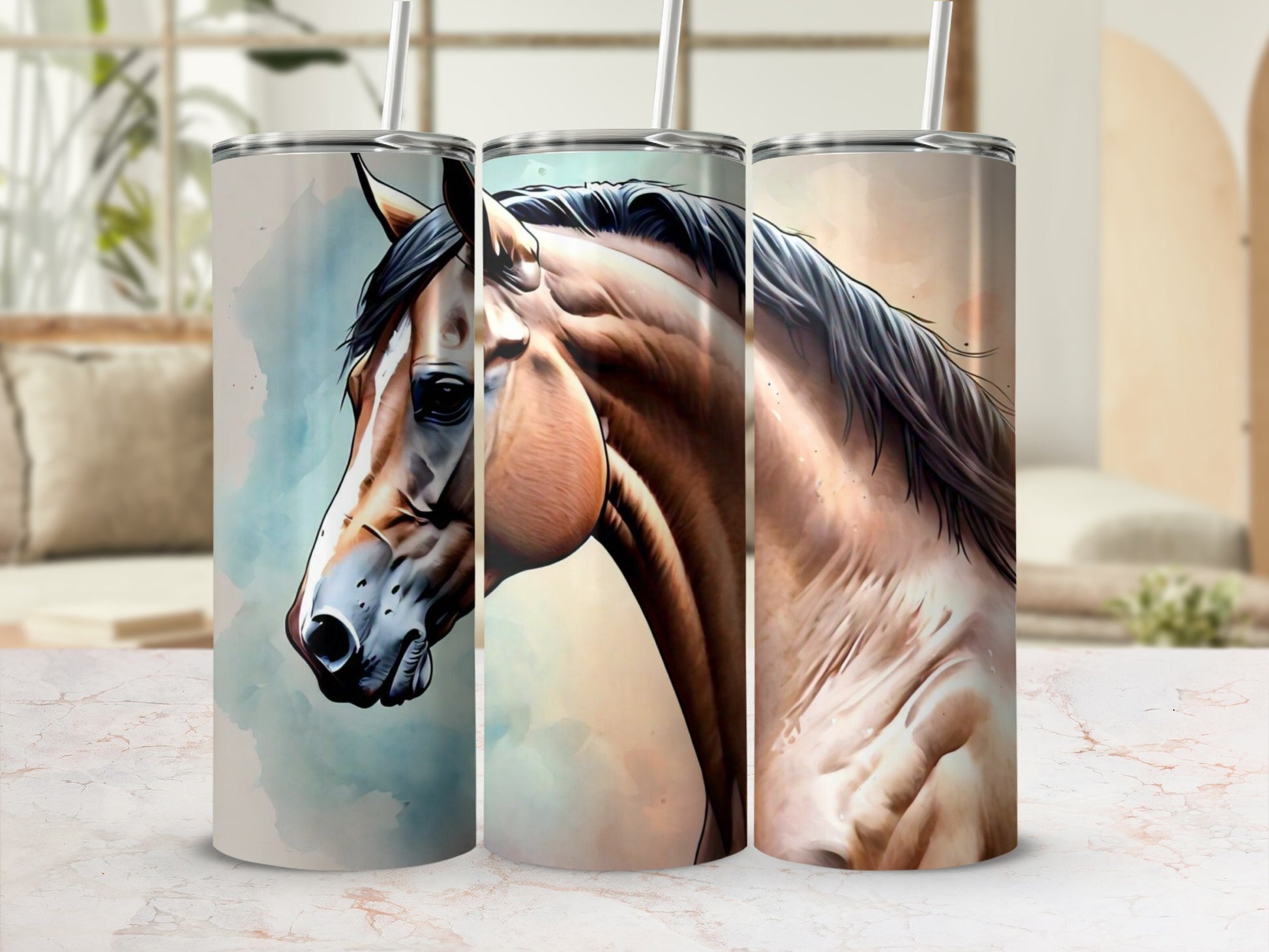 Beautiful Artistic Horse Design Stainless Steel Tumblers