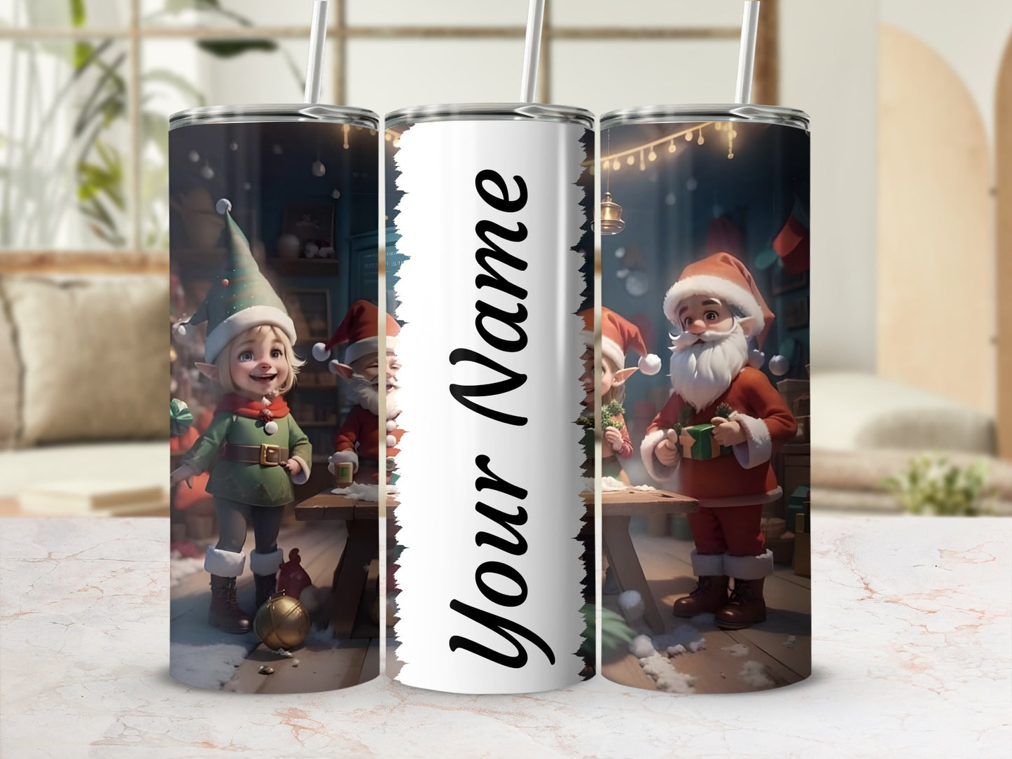 Custom Personalized Elf and Santa Christmas Tumbler