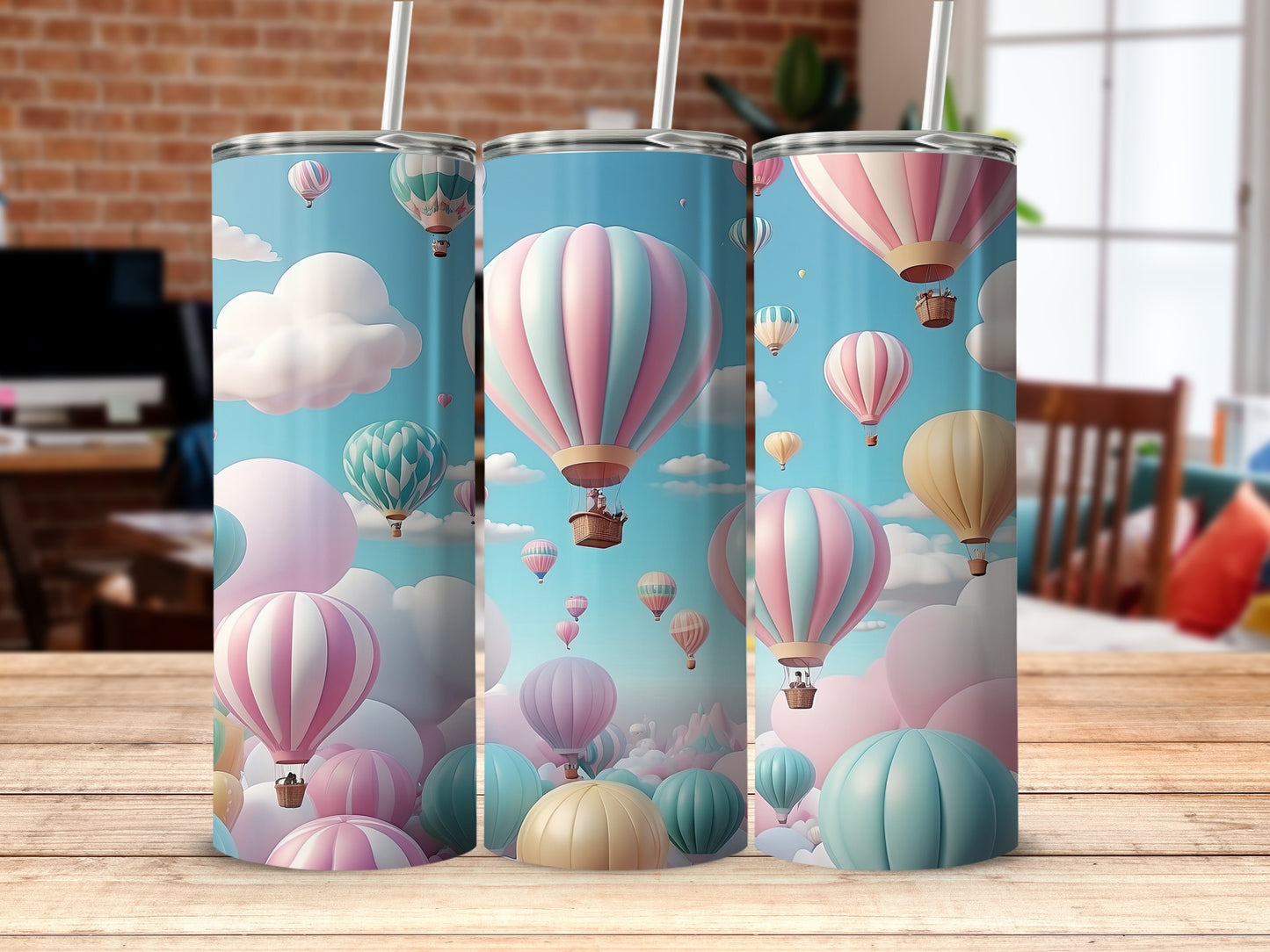 Whimsical hot air balloons clouds blue sky product type