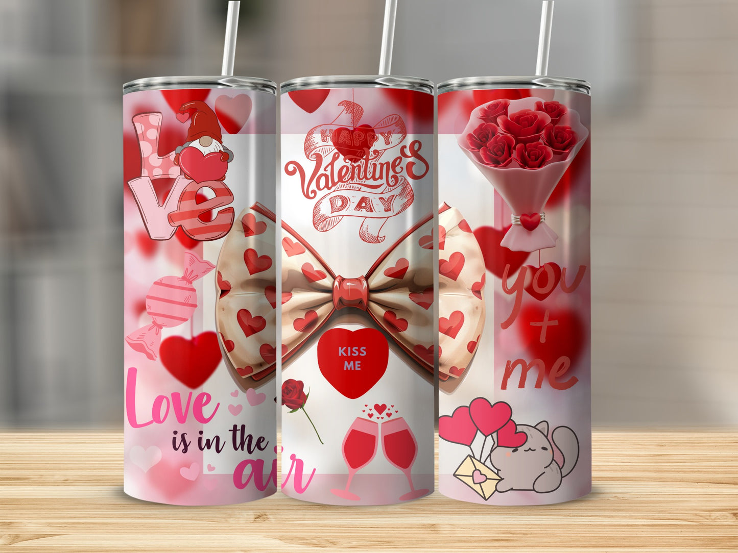 Valentine's Day themed illustrations tall tumbler