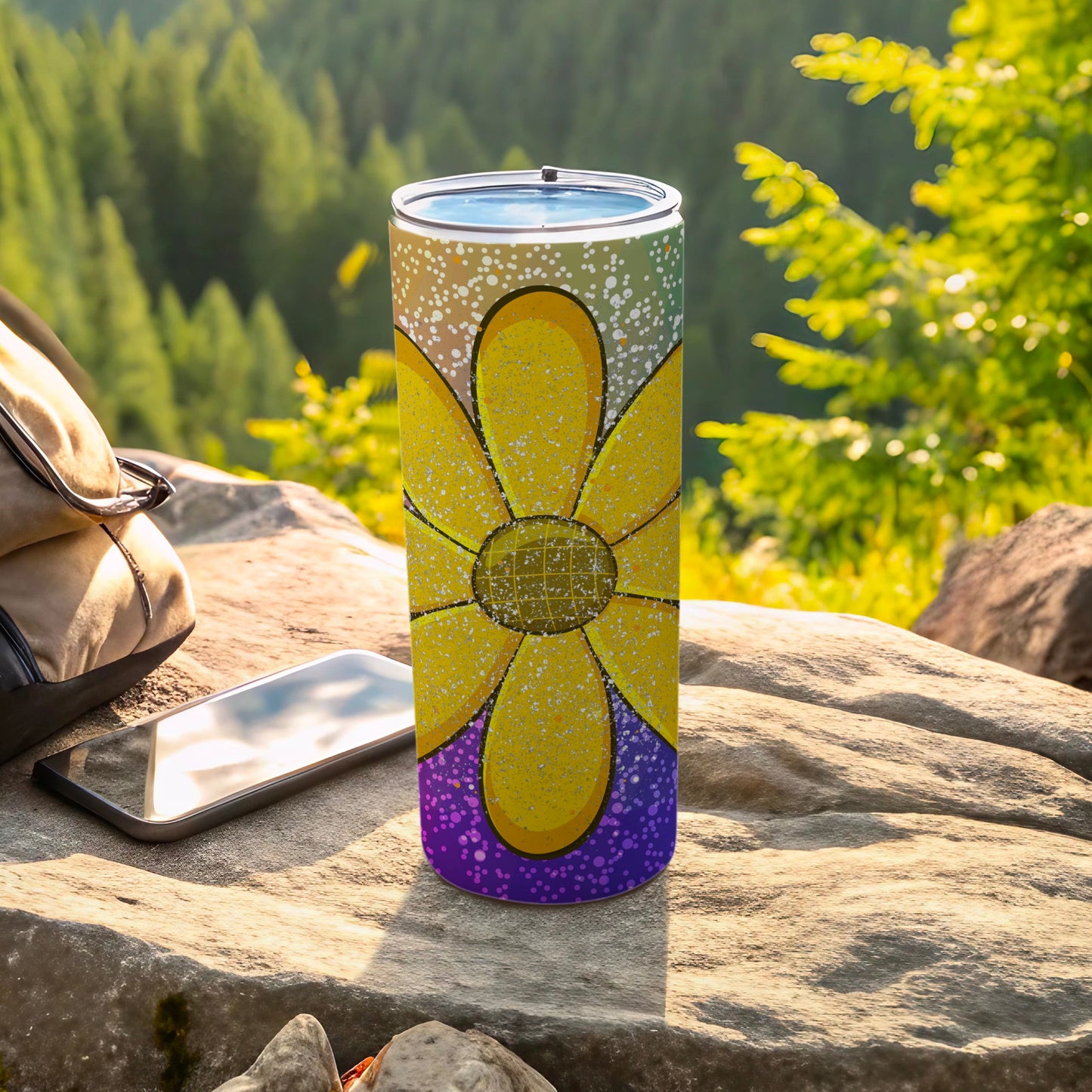 Colorful Yellow Flower Design Insulated Tumbler Cup