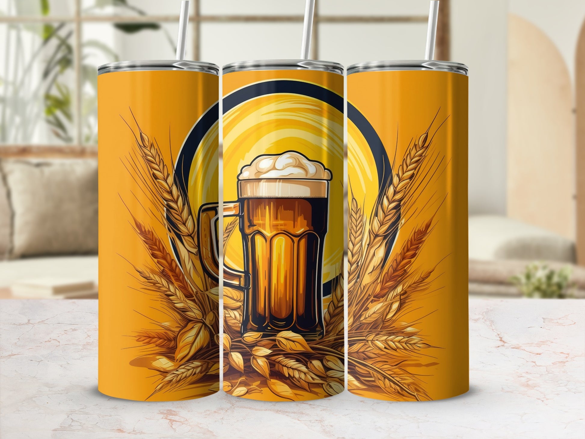 Beer Mug with Wheat Design Stainless Steel Tumbler