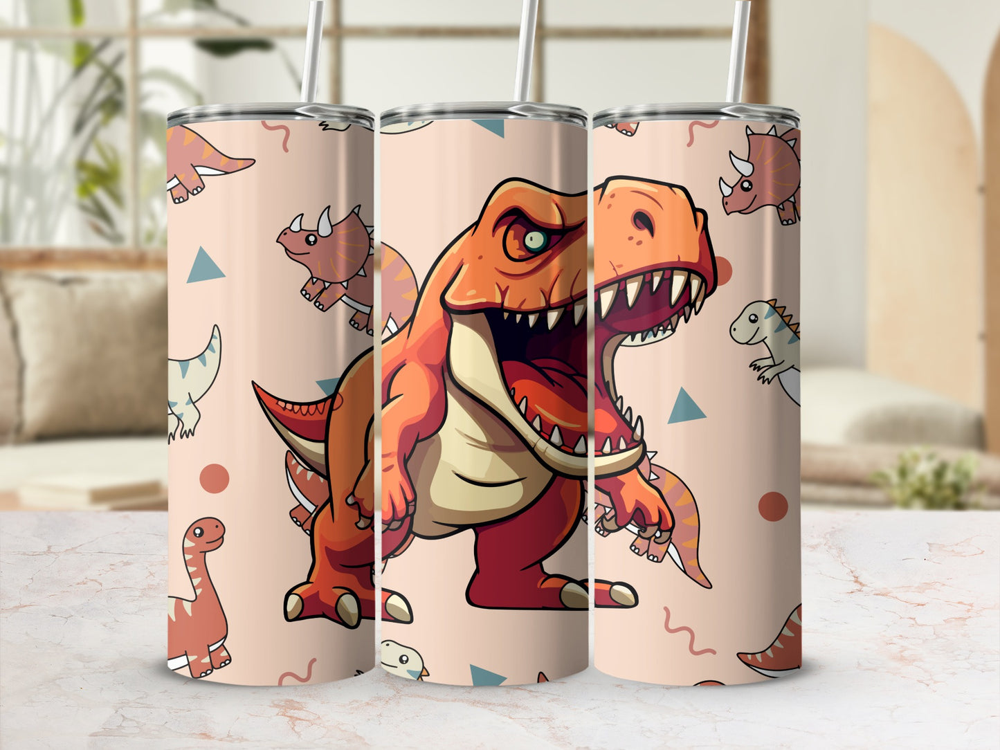 Colorful Dinosaur Design Insulated Tumbler Cup