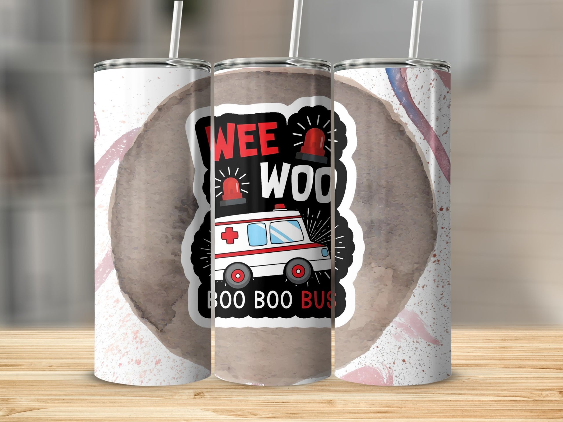 WEE WOO Boo Boo Bus Ambulance Themed Drink Tumbler