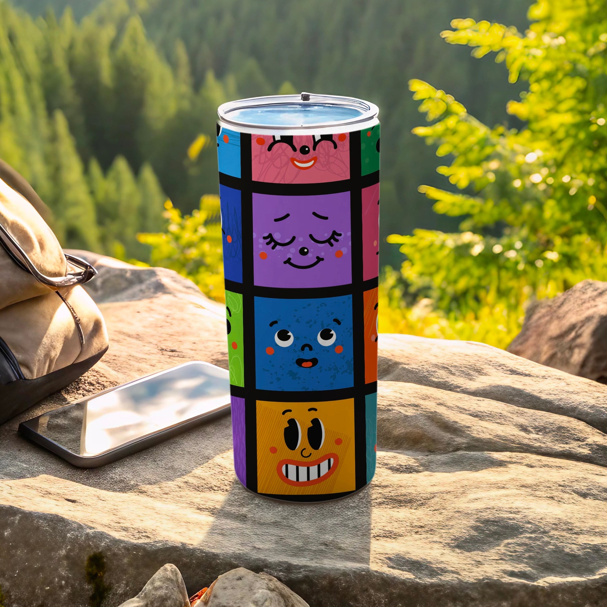 Colorful Emoji Face Pattern Insulated Travel Tumbler