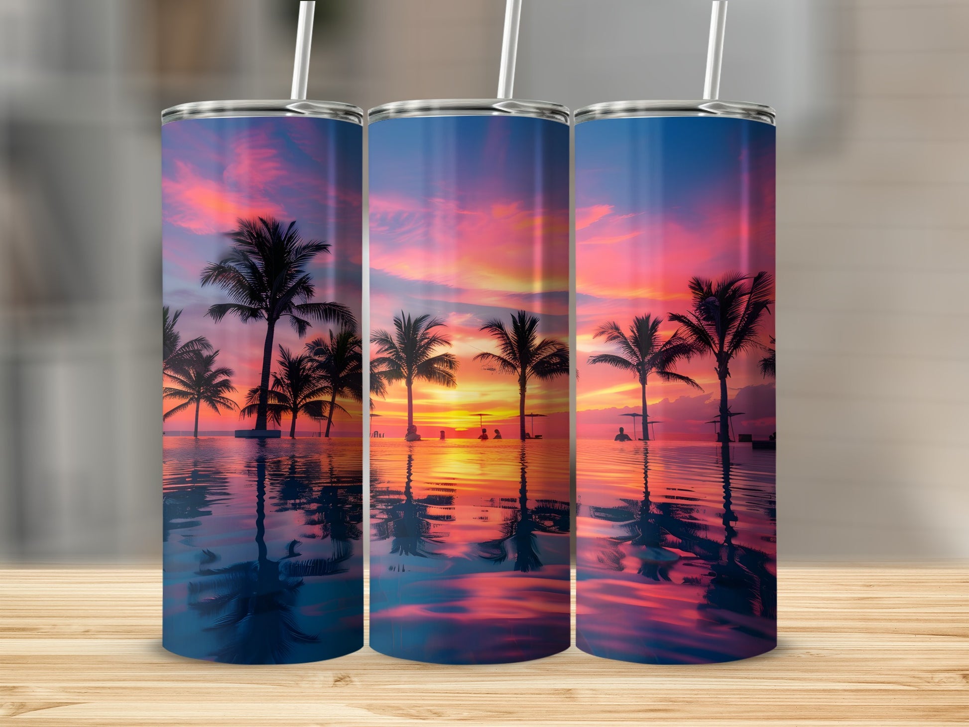 Tropical Sunset Beach Scene Stylish Tumbler