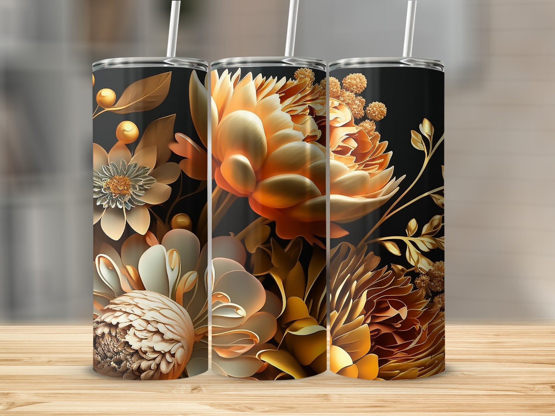 Elegant Floral Design Insulated Tumbler Cup