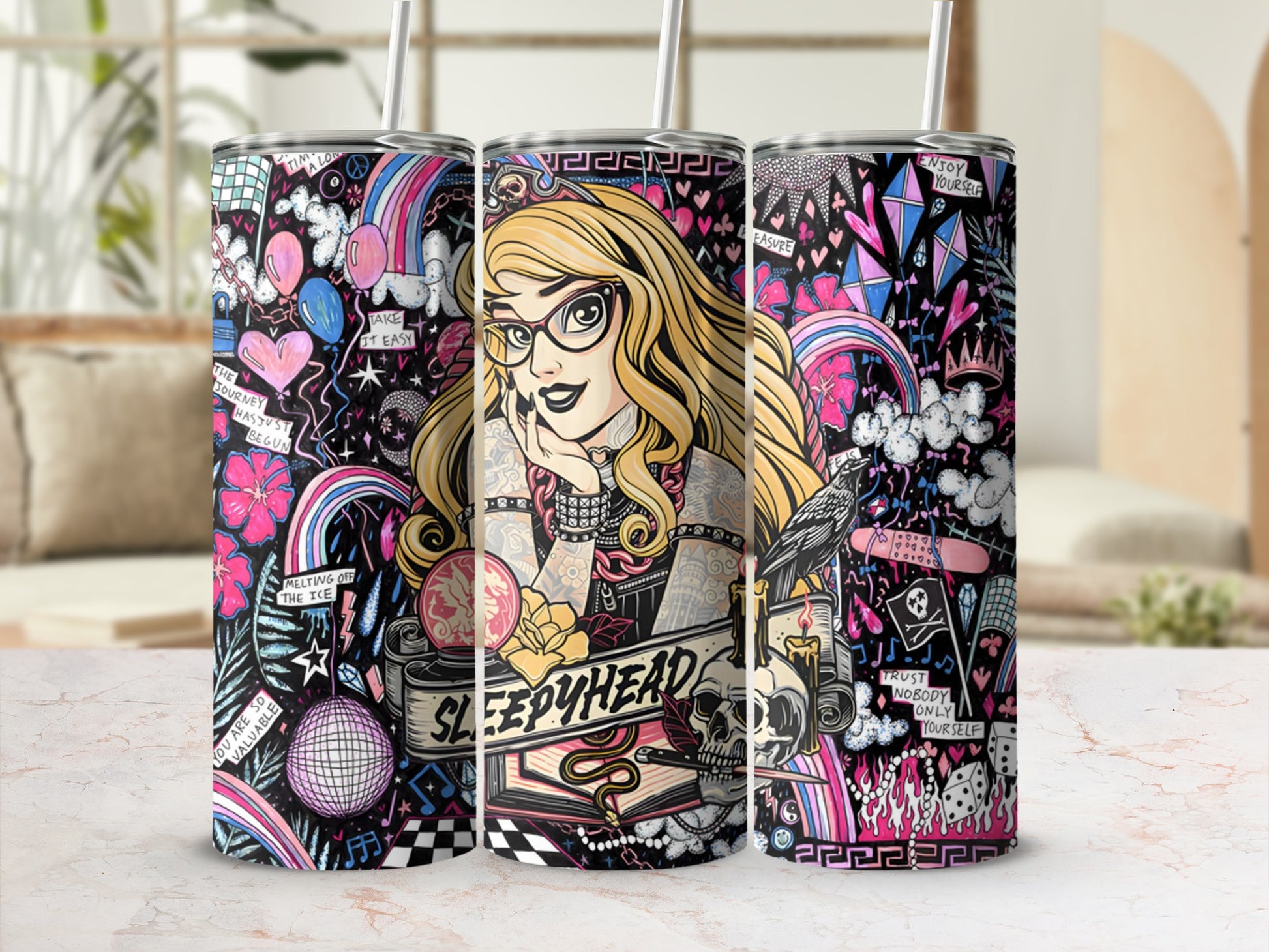 Sleepyhead Colorful Illustrated Stainless Steel Tumblers