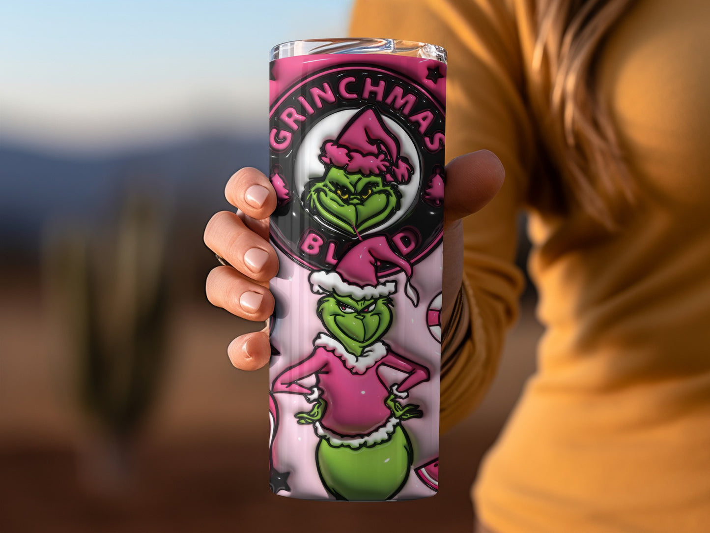 Pink Grinchmas Vibes Holiday Insulated Travel Mug