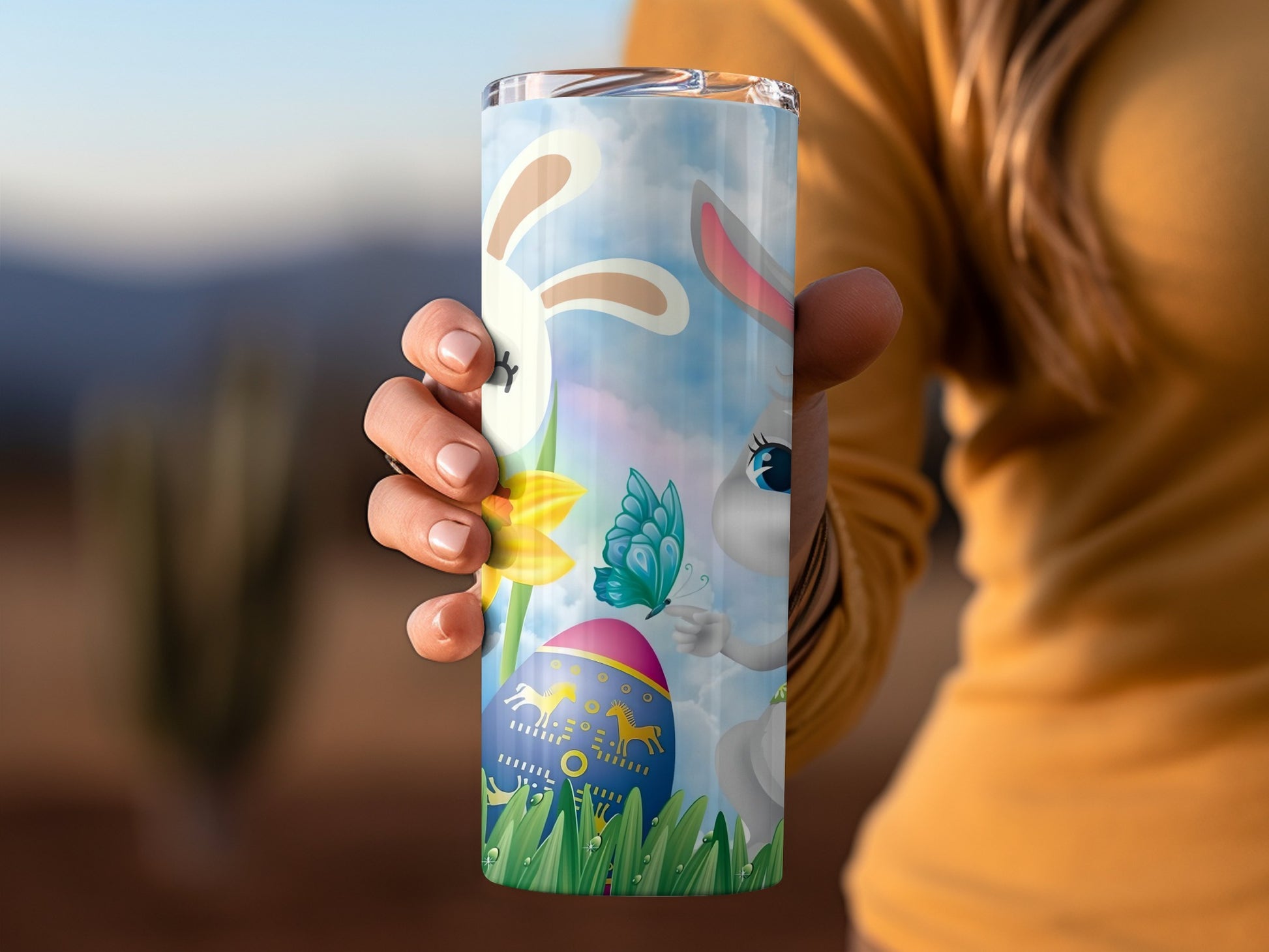 Cute Easter Bunny Holding Egg Design Tumbler