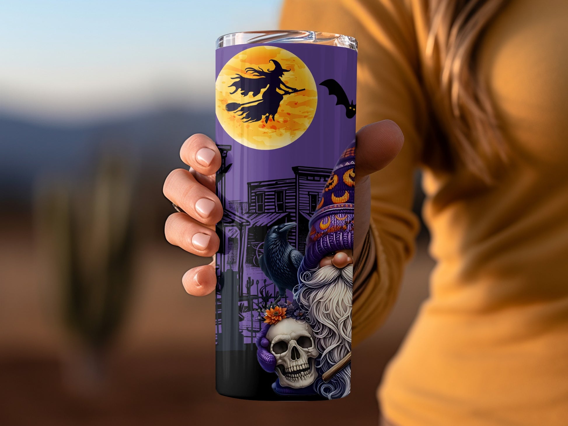 Halloween Witch and Skull Themed Tumbler for Spooky Vibes