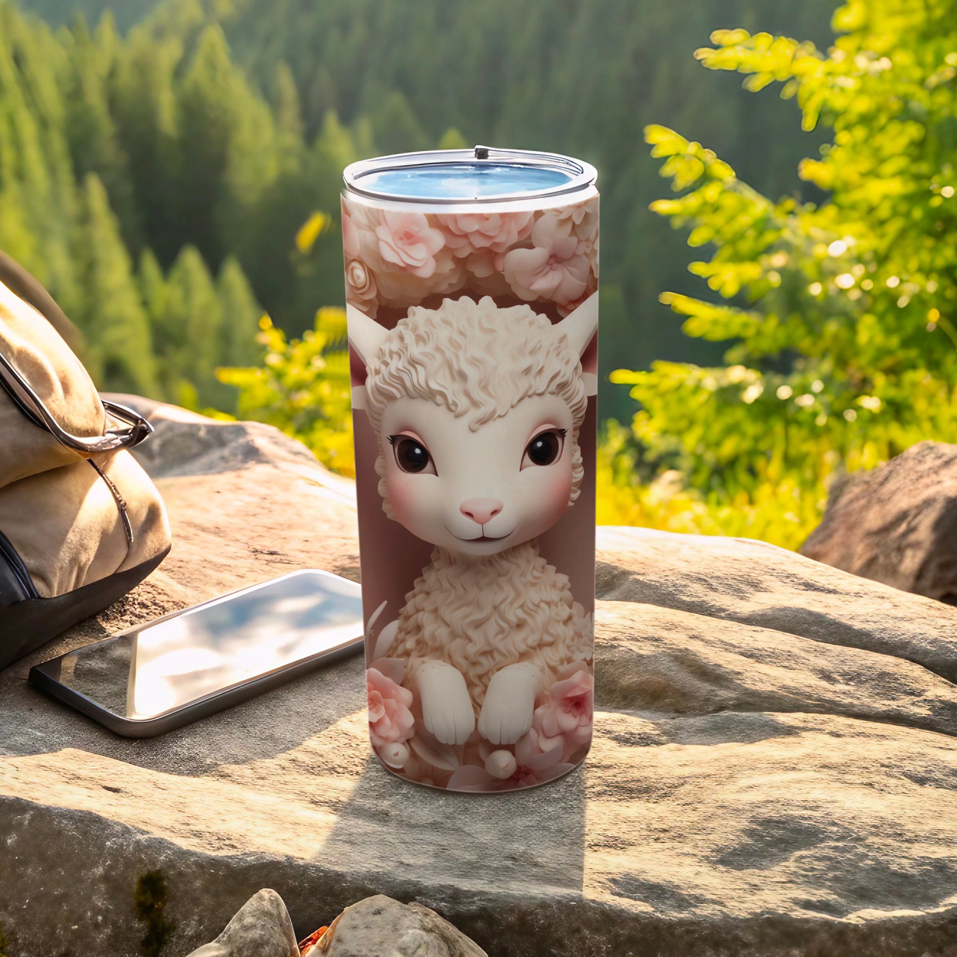 Charming Lamb Design Pink Floral Elements Insulated Tumbler product type