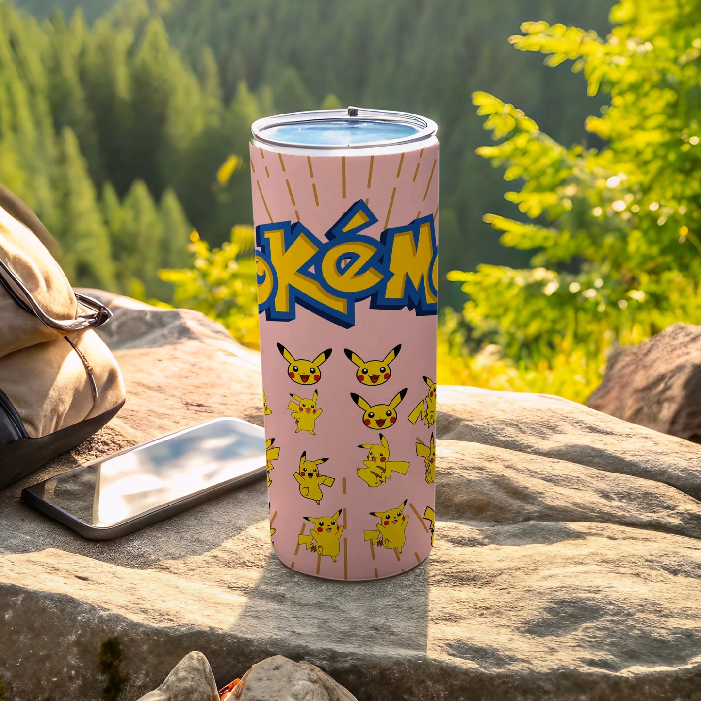Pikachu Design Tall Pink Tumbler for Outdoor Adventures