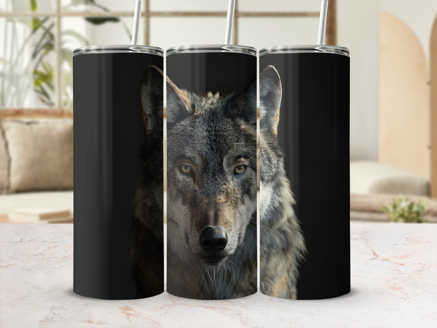 Striking Wolf Portrait Black Background Tumbler product type