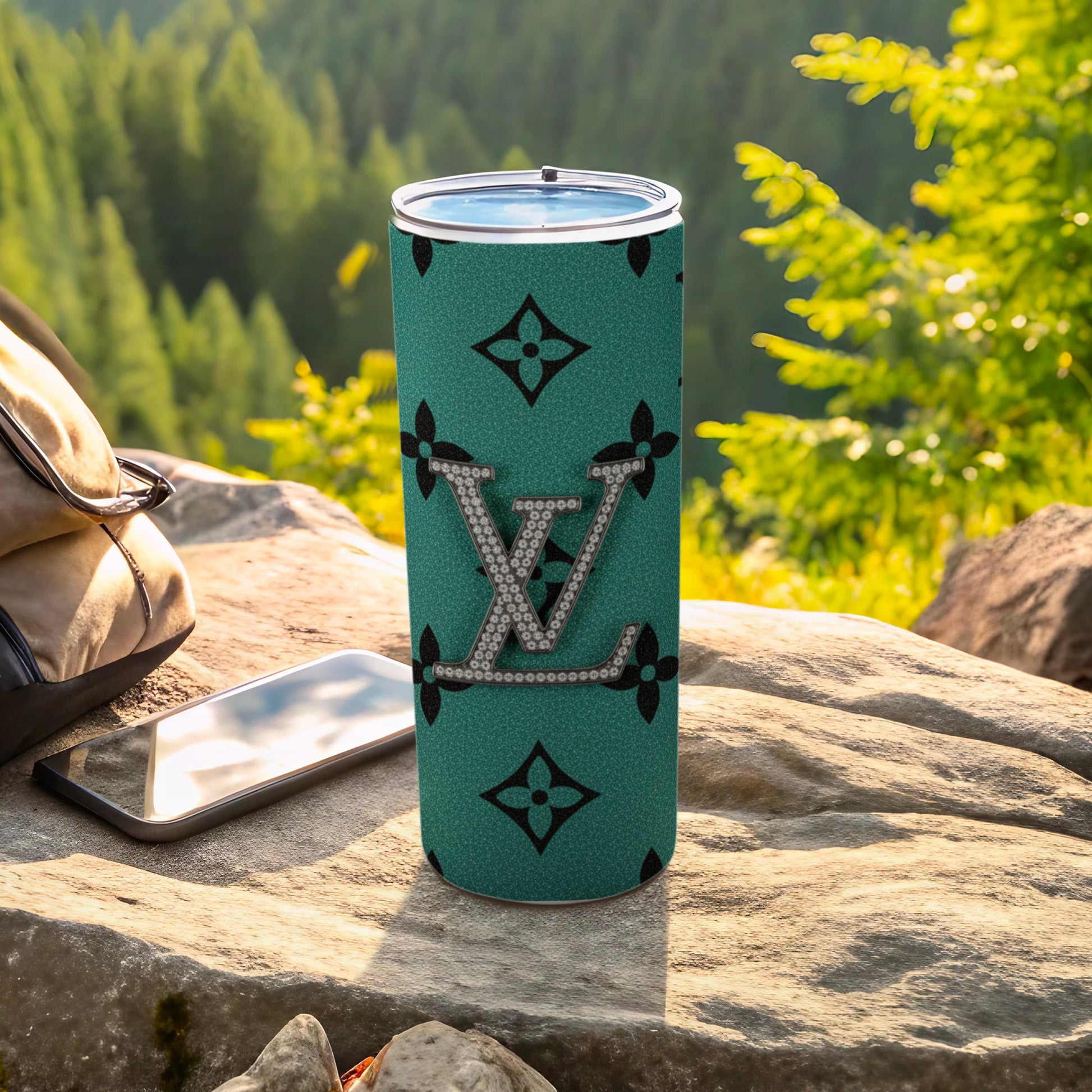 Stylish Turquoise Travel Tumbler with Rhinestone Accent