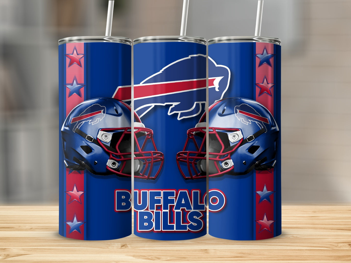 Buffalo Bills Football Helmets and Stars Pattern Tumblers
