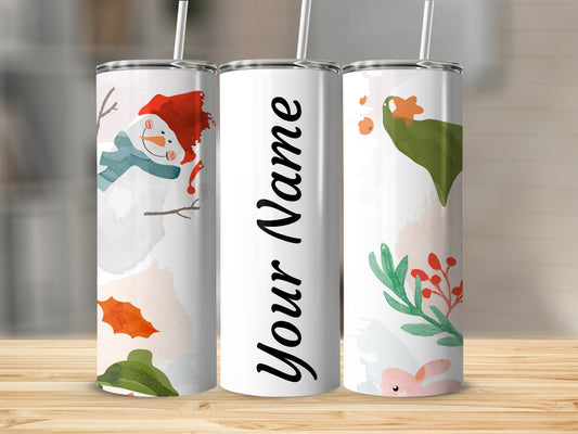 Personalized Festive Snowman and Rabbit Tumbler