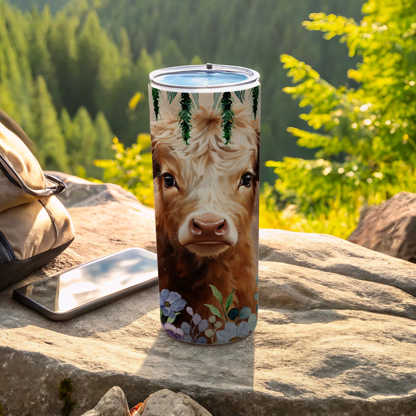 Highland Cow with Floral Design Insulated Tumbler