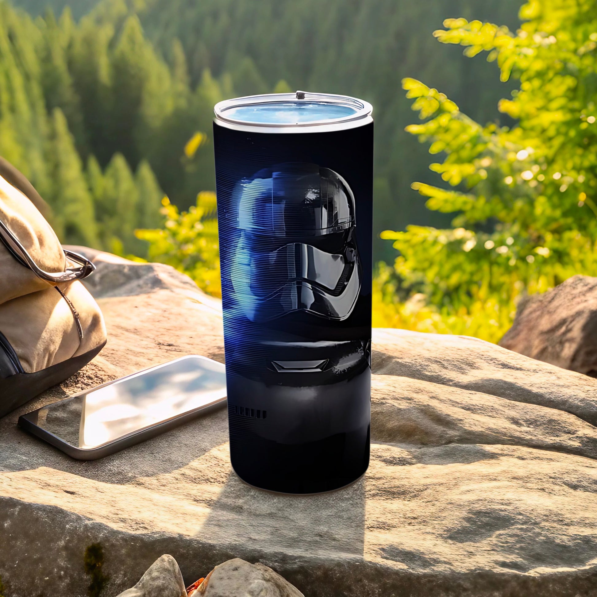 Futuristic Blue Glow Helmet Design Drinkware product type