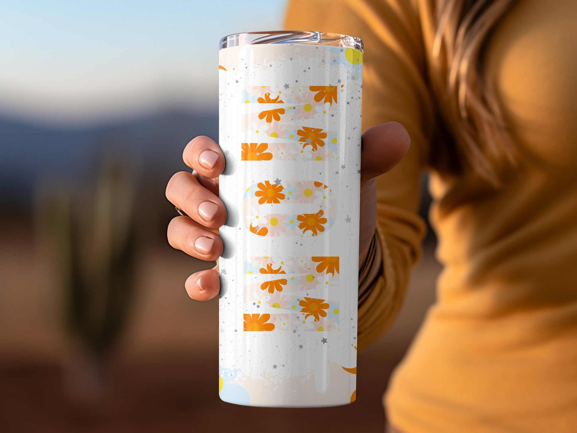 Floral Sunflower Tumbler with White Background Design