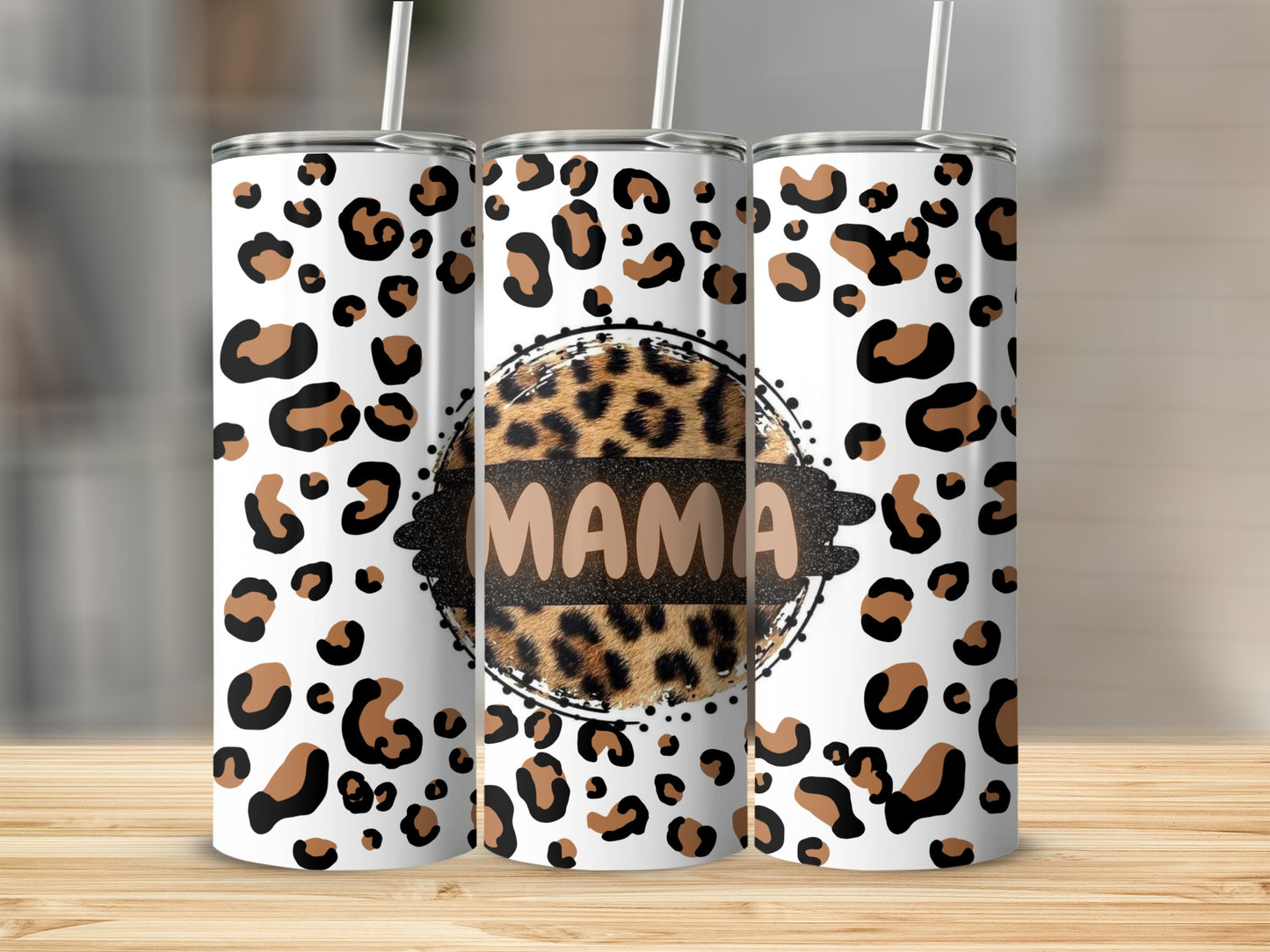 Mama Leopard Print Insulated Tumbler with Straw