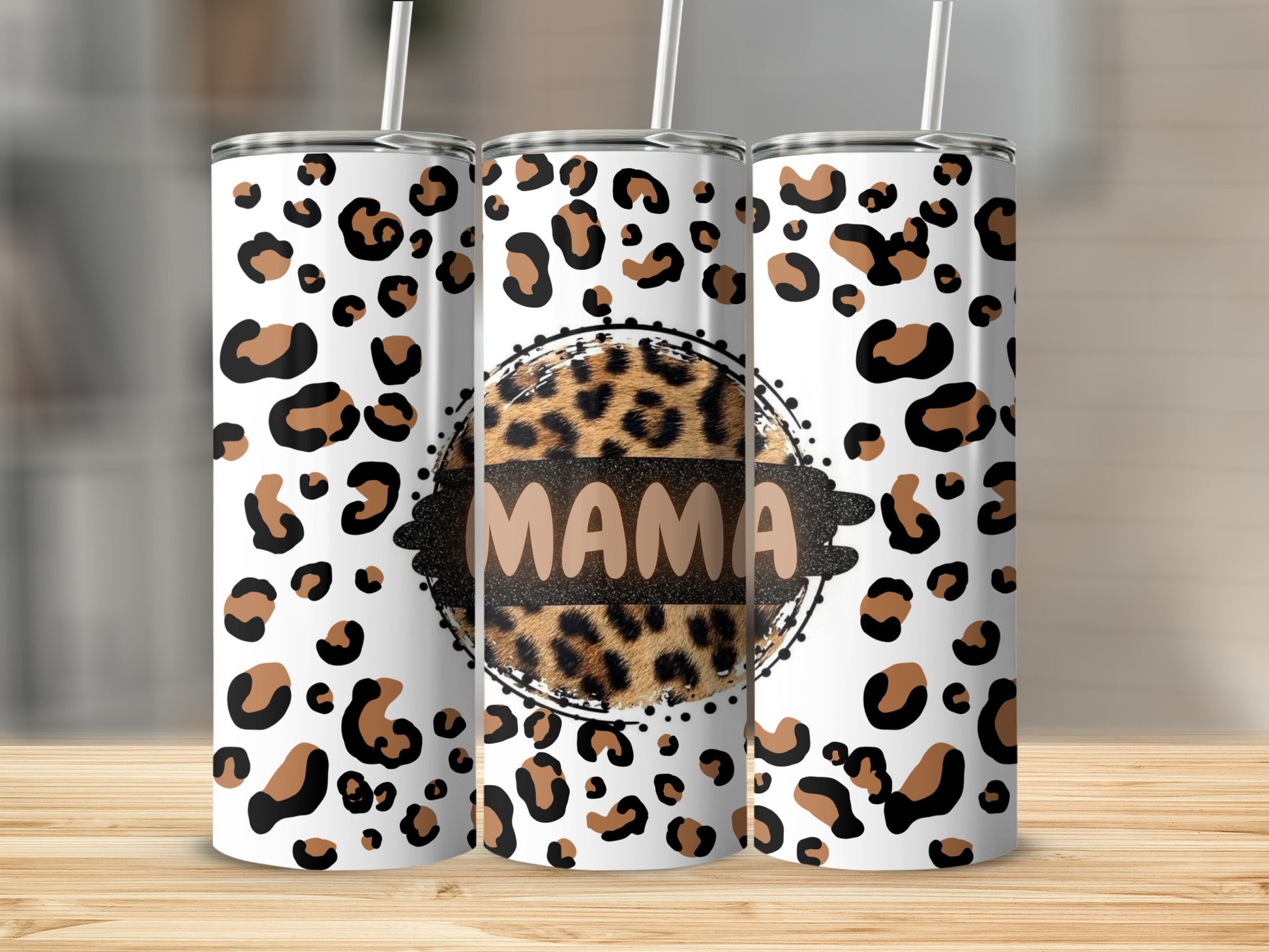 Mama Leopard Print Insulated Tumbler with Straw